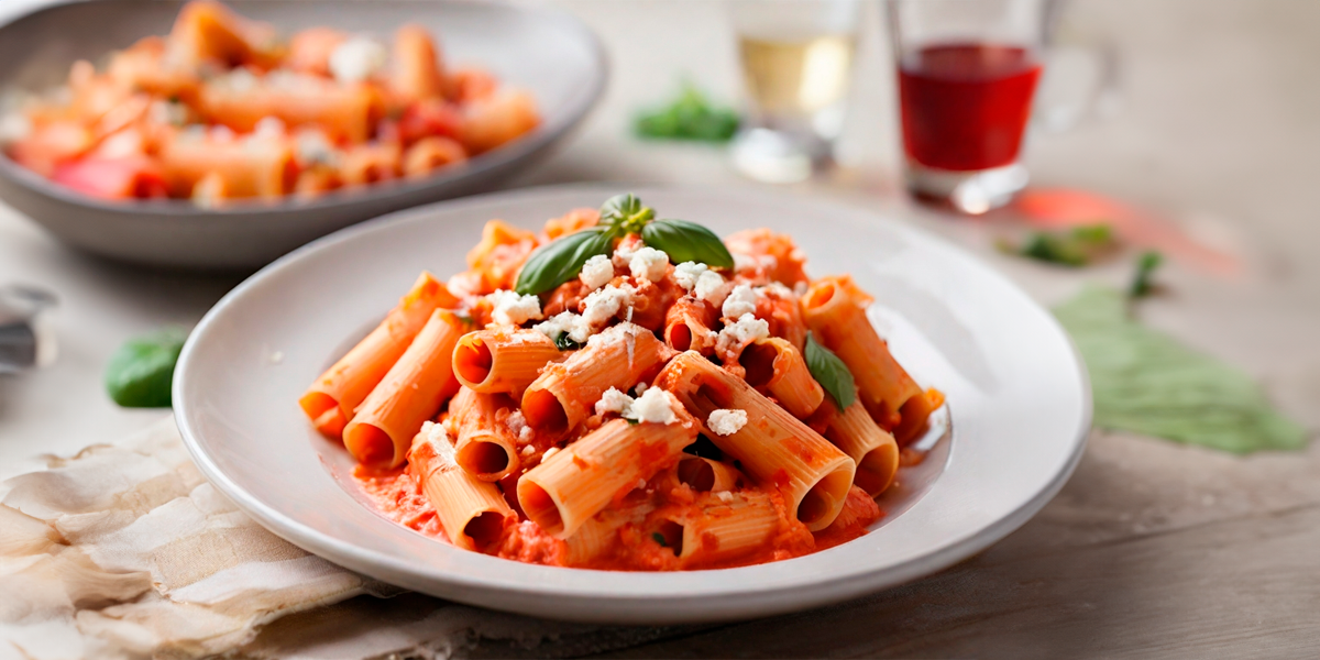 Macarrão ao molho de tomate e queijo feta (massa especial)