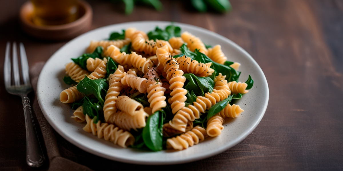 Fusilli com filé e rúcula (massa especial)