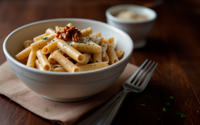 Penne com molho de iogurte e nozes (massa prática)