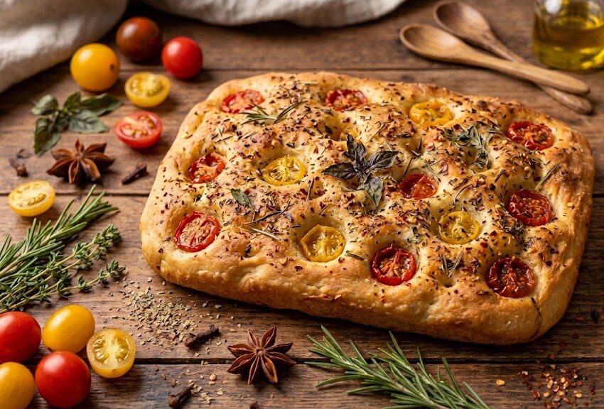Focaccia com tomate cereja e temperos Pirata