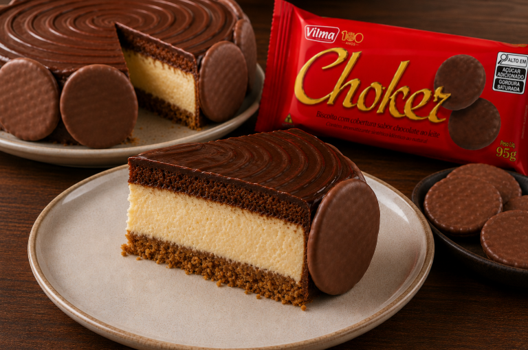 Torta mousse holandesa com Biscoito Maisena e Choker